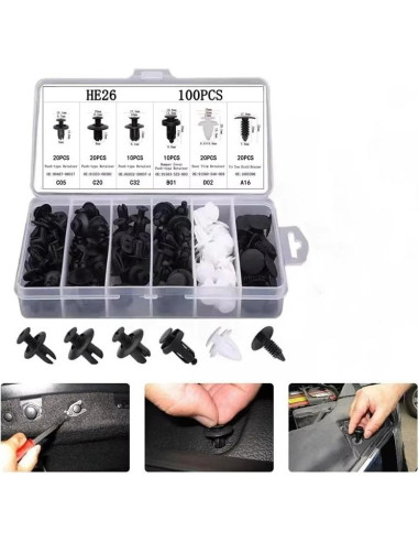 Kit de 100 Clips de Parachoques Nylon ZMSHANGMAO 6 Tamaños