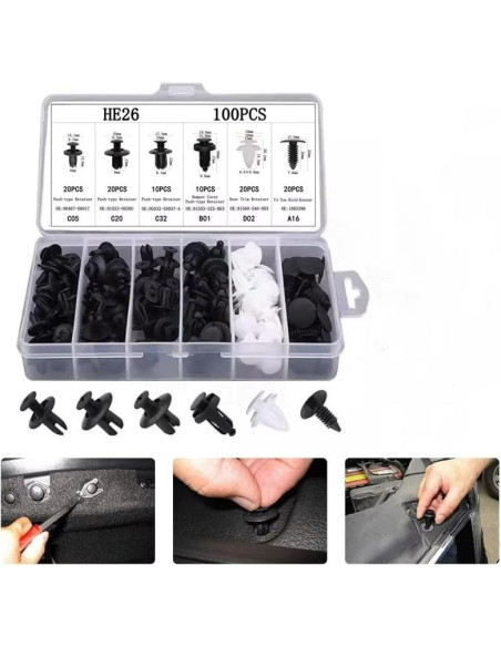 Kit de 100 Clips de Parachoques Nylon ZMSHANGMAO 6 Tamaños
