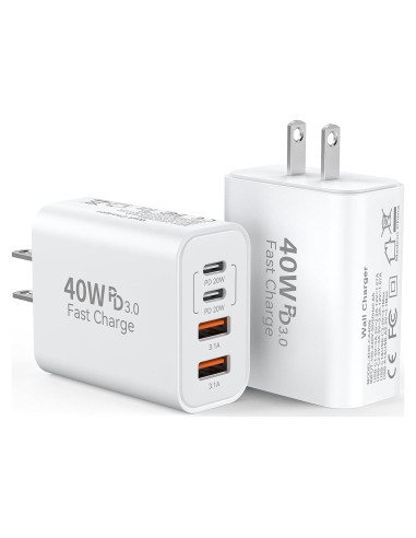 Cargador Rápido USB C 40W 4 Puertos para iPhone 17 y Samsung