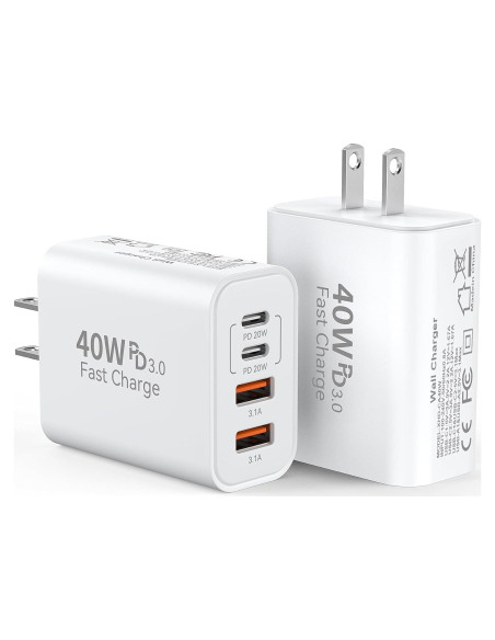 Cargador Rápido USB C 40W 4 Puertos para iPhone 17 y Samsung