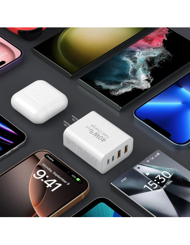 Cargador Rápido USB C 40W 4 Puertos para iPhone 17 y Samsung
