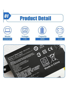 Batería Dentsing C21N1347 7.6V 38Wh para Asus X555 2