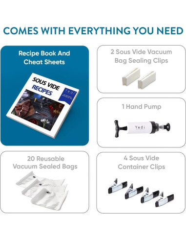 Yedi Sous Vide Cooker 1000W con Accesorios Deluxe y Recetas