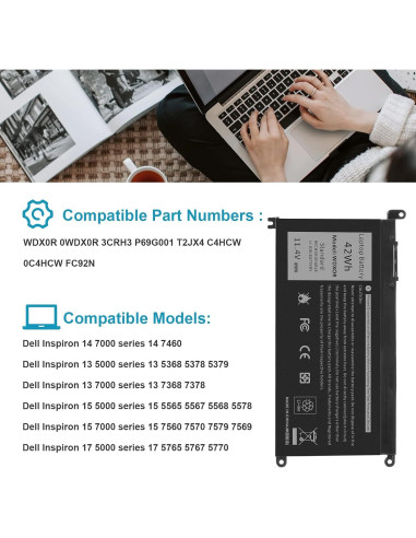 Batería WDX0R 42Wh para Laptop Dell Inspiron 13 15 17