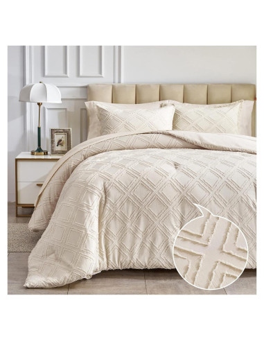 Juego de Edredón Queen 7 Piezas Flysheep Beige Jacquard