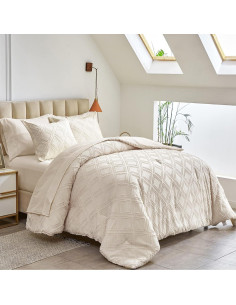Juego de Edredón Queen 7 Piezas Flysheep Beige Jacquard 2