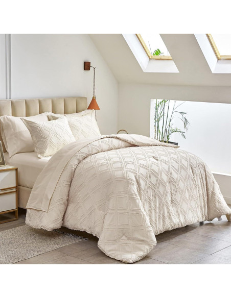 Juego de Edredón Queen 7 Piezas Flysheep Beige Jacquard