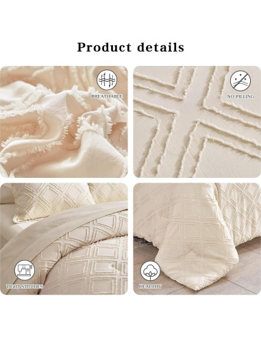 Juego de Edredón Queen 7 Piezas Flysheep Beige Jacquard