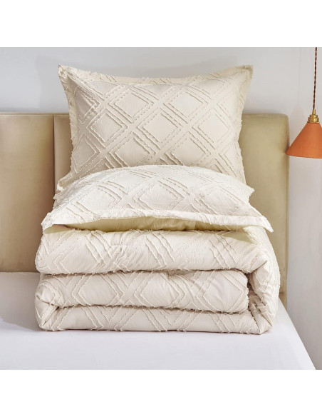 Juego de Edredón Queen 7 Piezas Flysheep Beige Jacquard