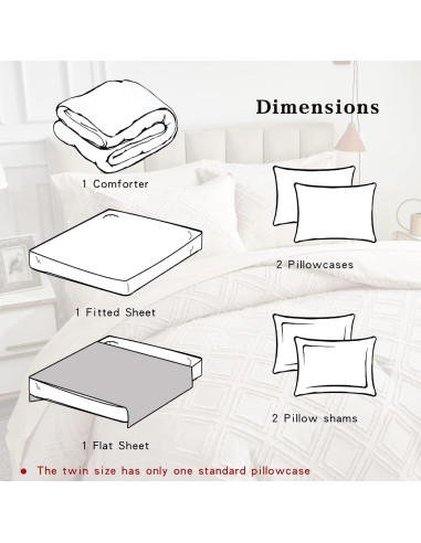 Juego de Edredón Queen 7 Piezas Flysheep Beige Jacquard