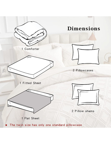 Juego de Edredón Queen 7 Piezas Flysheep Beige Jacquard