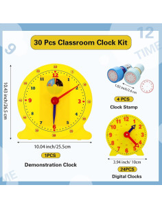 Kit de Reloj de Aula Lenwen 30 Piezas para Aprender la Hora 2