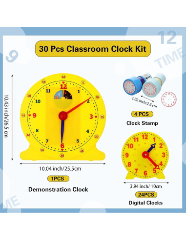 Kit de Reloj de Aula Lenwen 30 Piezas para Aprender la Hora
