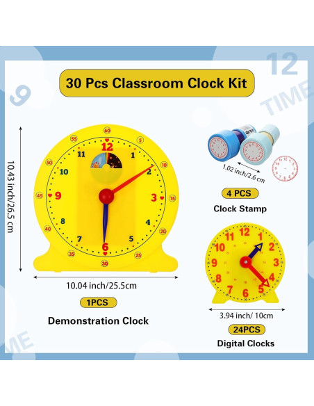 Kit de Reloj de Aula Lenwen 30 Piezas para Aprender la Hora