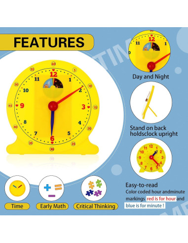 Kit de Reloj de Aula Lenwen 30 Piezas para Aprender la Hora