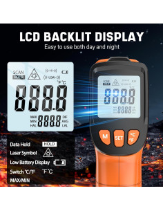 Pistola Termómetro Infrarrojo CEILSTES -50C a 580C con Emisividad Ajustable 2