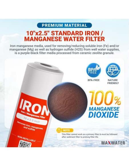 Filtro de Hierro y Manganeso Max Water 10" x 2.5" - Pack de 1