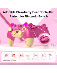 Controlador Pro Inalámbrico Rosa Oso de Fresa para Switch 2