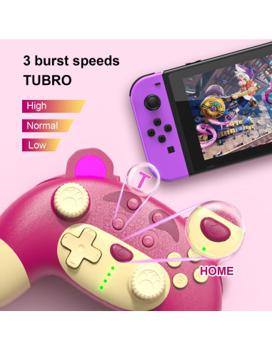 Controlador Pro Inalámbrico Rosa Oso de Fresa para Switch