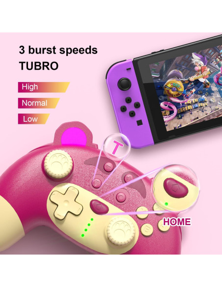 Controlador Pro Inalámbrico Rosa Oso de Fresa para Switch
