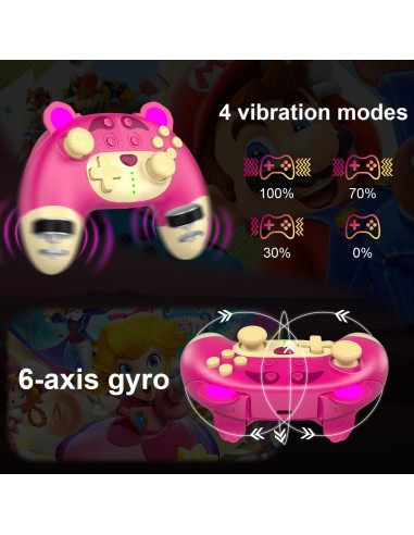 Controlador Pro Inalámbrico Rosa Oso de Fresa para Switch