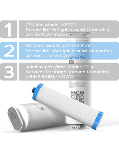 Cartucho de Filtro RO Frizzlife ASR212-800G para PD800-TAM4