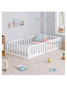 Marco de Cama Twin Spirich Montessori de Madera Blanca con Cerca