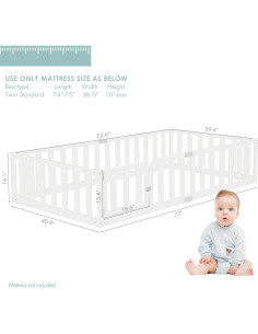 Marco de Cama Twin Spirich Montessori de Madera Blanca con Cerca 2