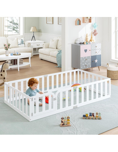 Marco de Cama Twin Spirich Montessori de Madera Blanca con Cerca