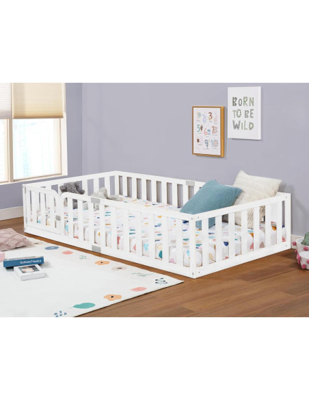 Marco de Cama Twin Spirich Montessori de Madera Blanca con Cerca