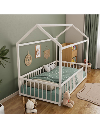 Cama de Piso de Metal Montessori THINK 30 Individual Blanca