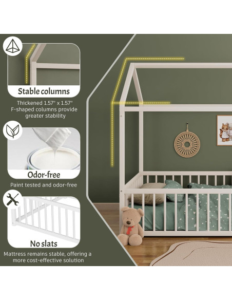 Cama de Piso de Metal Montessori THINK 30 Individual Blanca