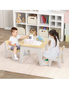 Conjunto Mesa y Sillas para Niños Costzon 3 en 1 Natural 2