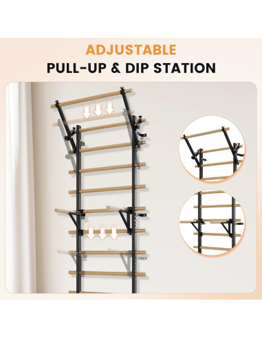 Escalera Sueca de Gimnasio FiitDavz Ajustable 198 cm con Bandas