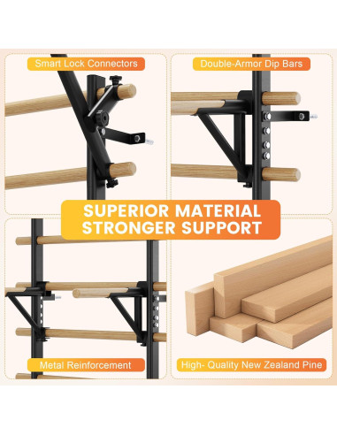 Escalera Sueca de Gimnasio FiitDavz Ajustable 198 cm con Bandas