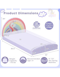 Cama Infantil Twin Baja Costzon Arcoíris Púrpura 204x107 cm 2