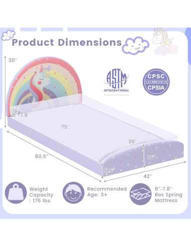 Cama Infantil Twin Baja Costzon Arcoíris Púrpura 204x107 cm