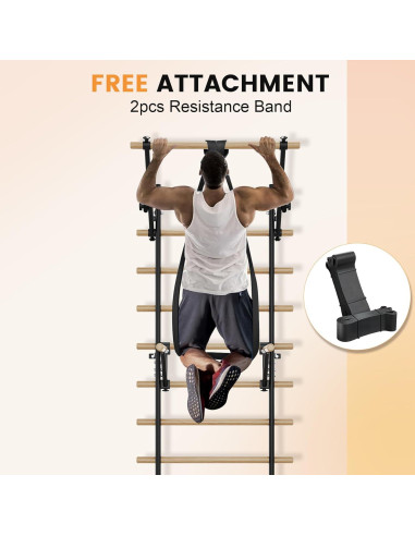 Escalera Sueca de Gimnasio FiitDavz Ajustable 198 cm con Bandas