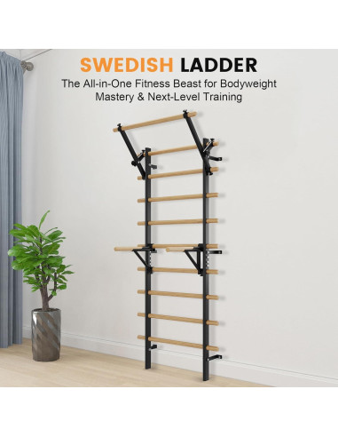 Escalera Sueca de Gimnasio FiitDavz Ajustable 198 cm con Bandas