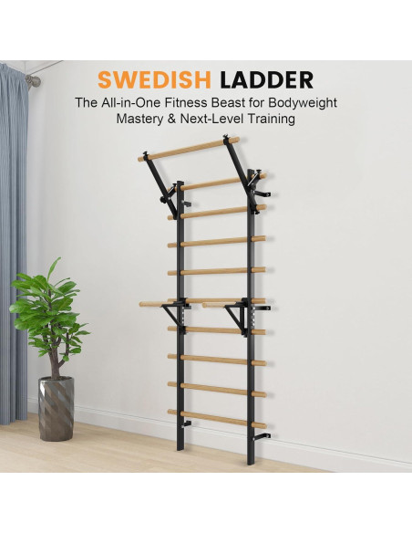 Escalera Sueca de Gimnasio FiitDavz Ajustable 198 cm con Bandas