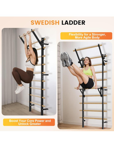 Escalera Sueca de Gimnasio FiitDavz Ajustable 198 cm con Bandas