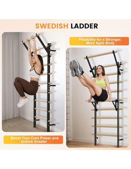 Escalera Sueca de Gimnasio FiitDavz Ajustable 198 cm con Bandas