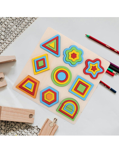 Rompecabezas de Clasificación de Formas de Madera Montessori 30x30cm