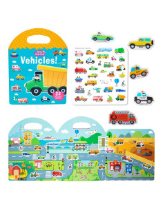 Libro de Pegatinas Reutilizables Jelly para Niños 2-4 Años - Vehículos