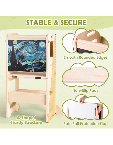 Escalera de Cocina 4 en 1 para Niños QS1720 con Pizarra