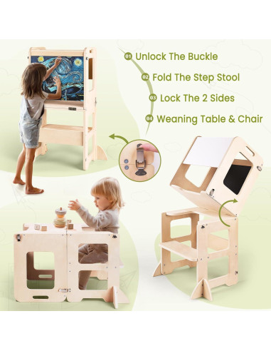 Escalera de Cocina 4 en 1 para Niños QS1720 con Pizarra