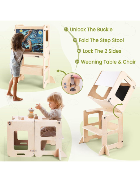 Escalera de Cocina 4 en 1 para Niños QS1720 con Pizarra