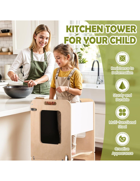 Escalera de Cocina 4 en 1 para Niños QS1720 con Pizarra