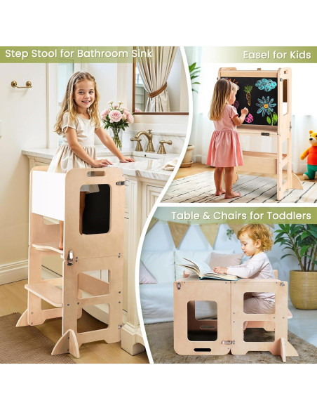 Escalera de Cocina 4 en 1 para Niños QS1720 con Pizarra