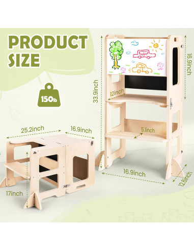 Escalera de Cocina 4 en 1 para Niños QS1720 con Pizarra